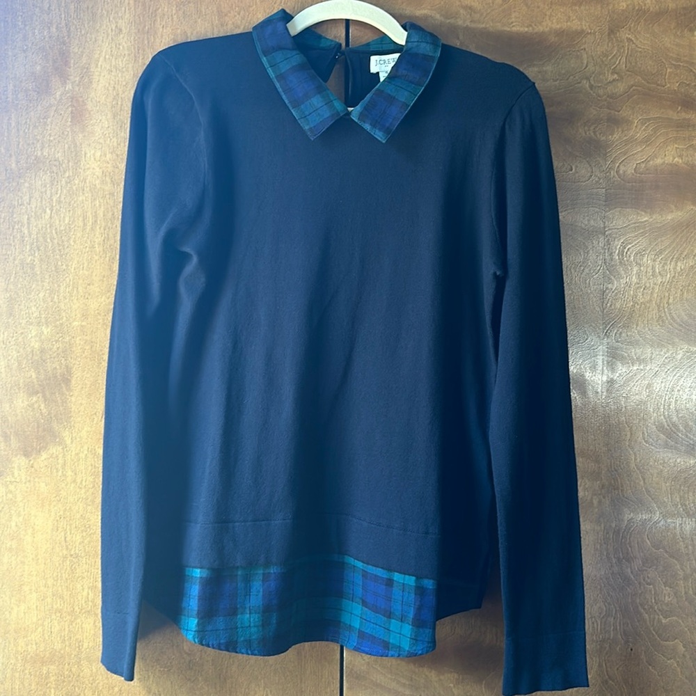 Fine Gauge Sweater with Flannel Detail